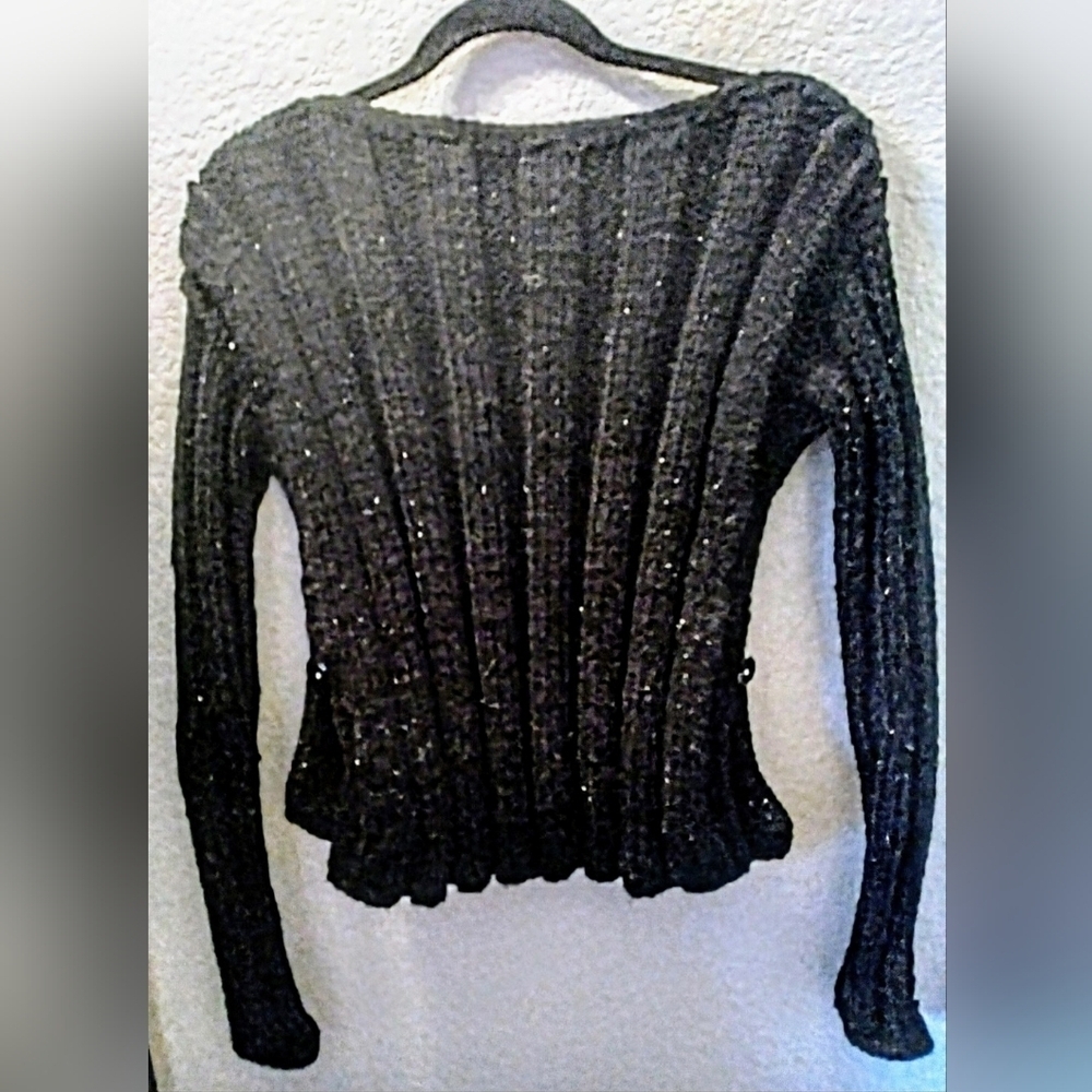 NWT Retro Black Cashmere Alpaca Blend Poor Boy Sweater With A Little Bling! - Picture 2 of 5